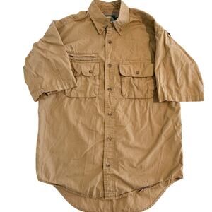 Cabela's Mens Button Down Shirt Small S Tan Outdoor Hiking Fishing Casual